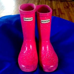 Girls hot pink glitter Hunter rain boots